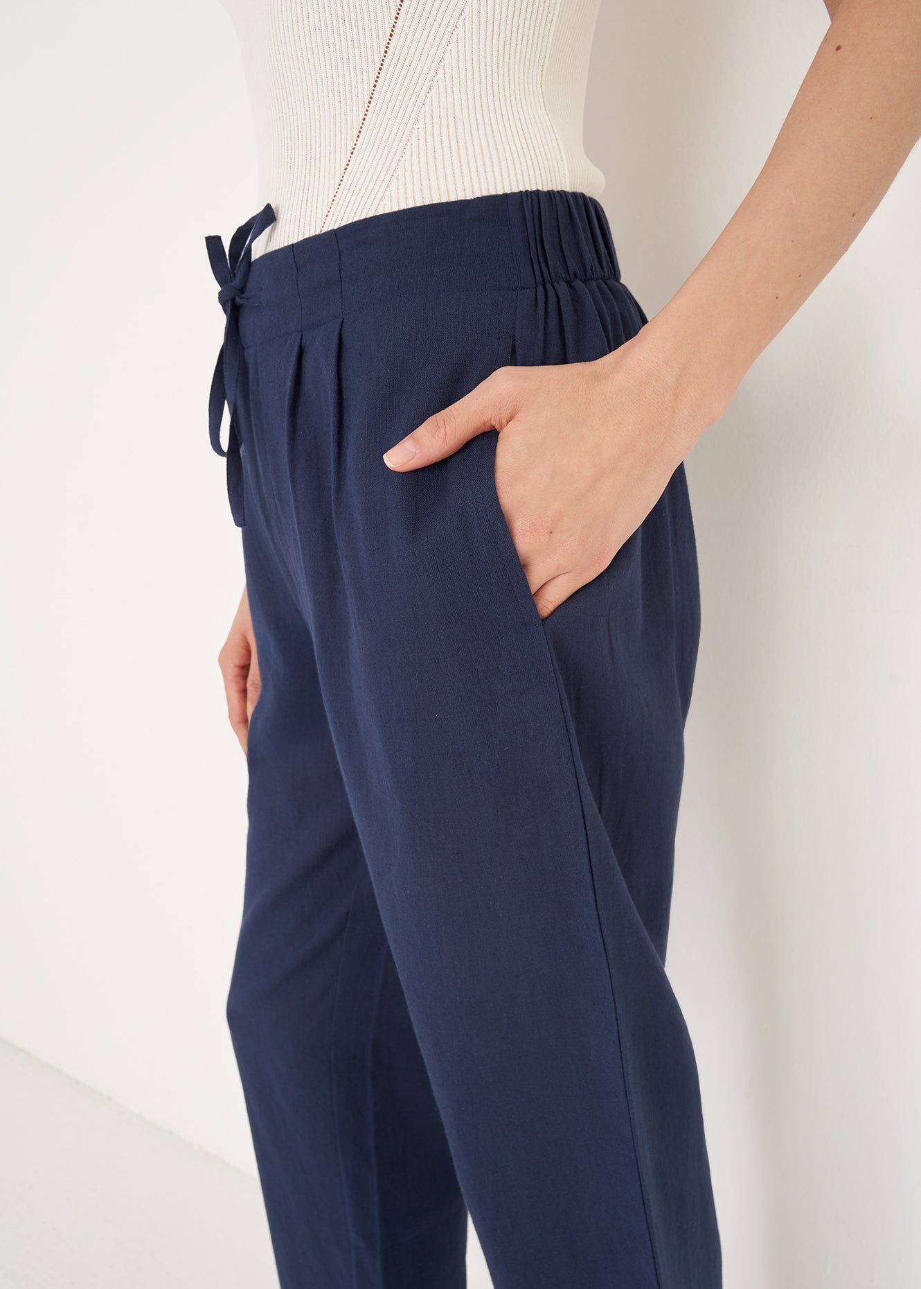 Pantaloni Patrik cotone e lino navy