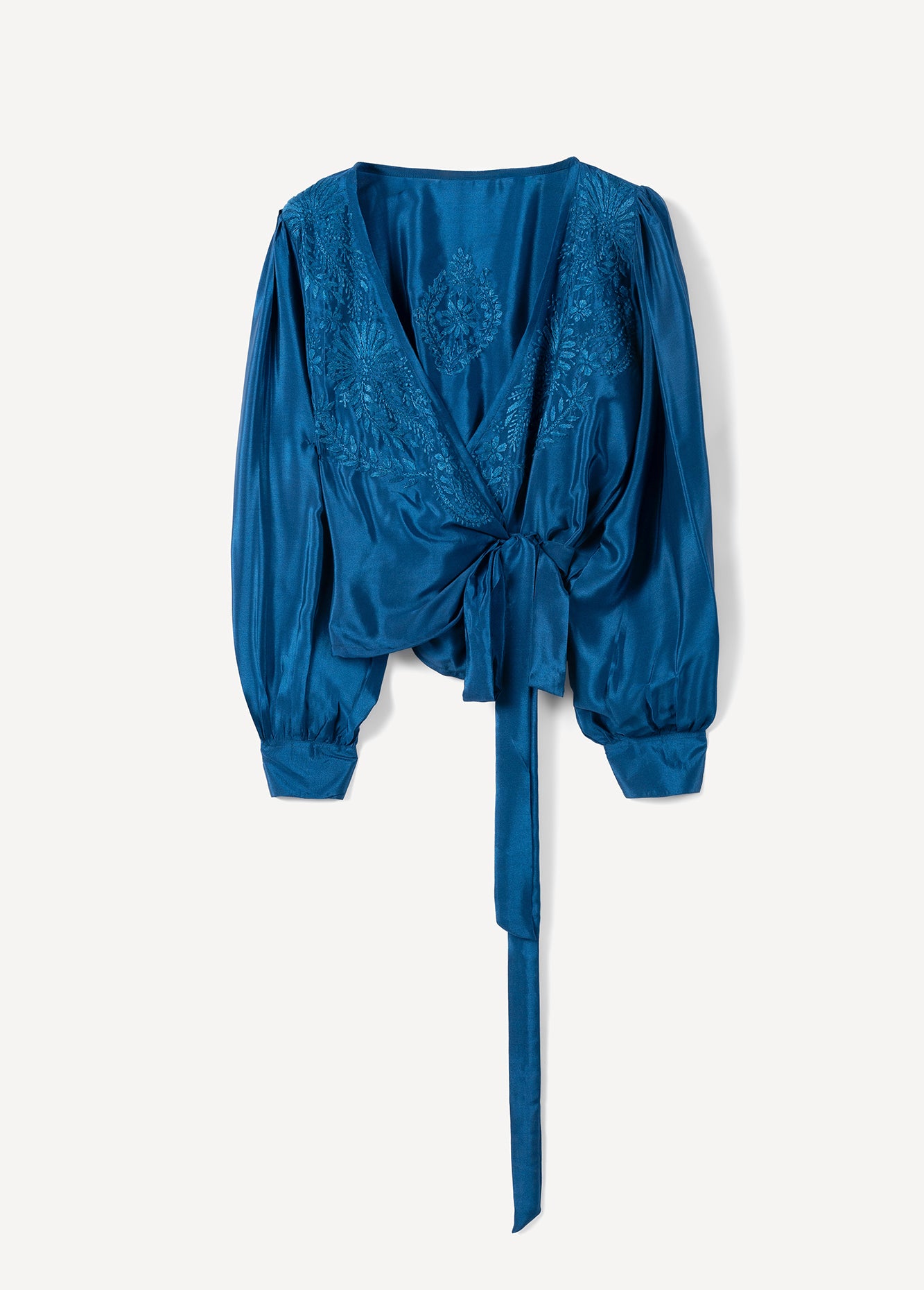 Blusa Baia Wrap Con Ricamo
