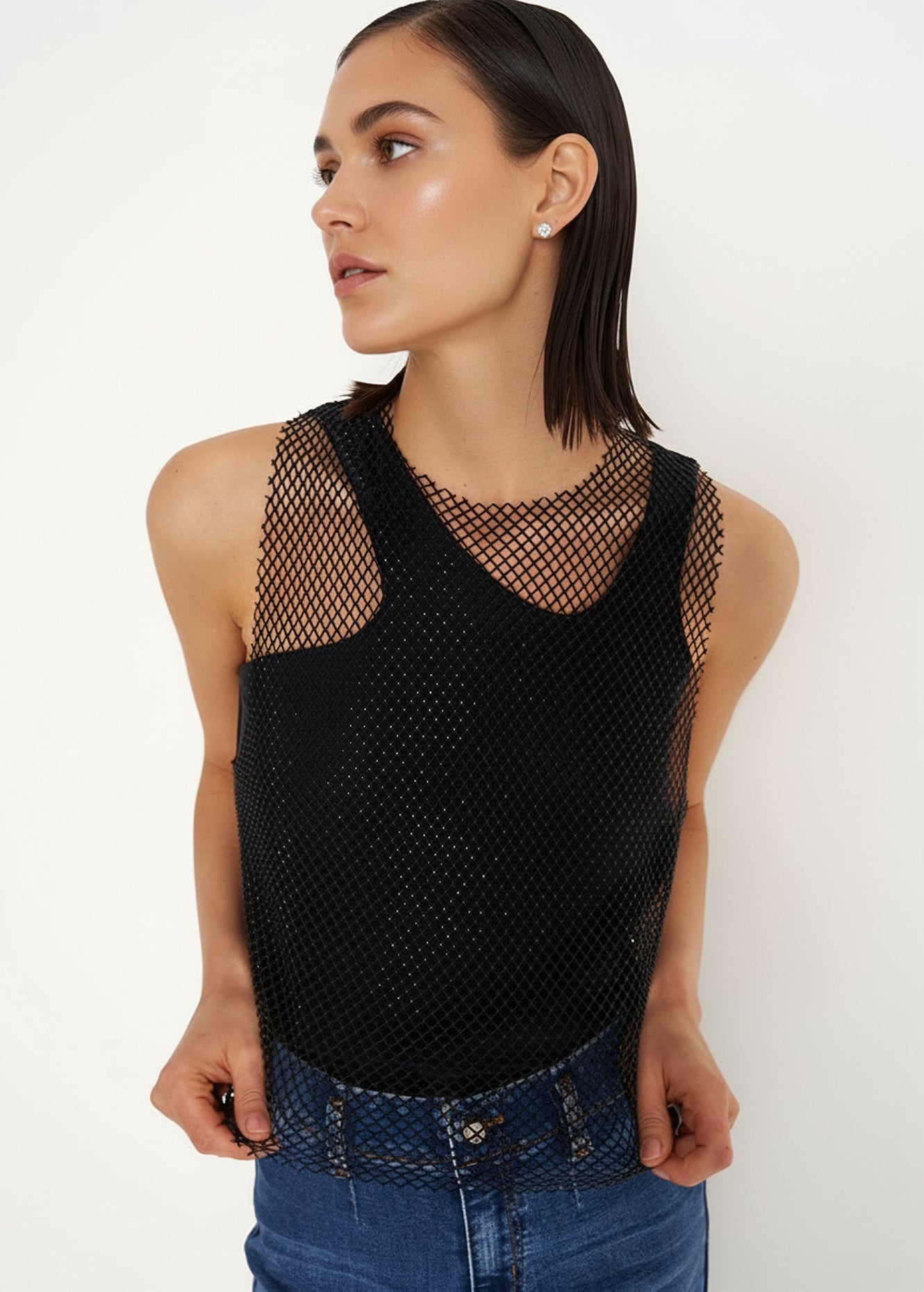Top Tania in tessuto mesh