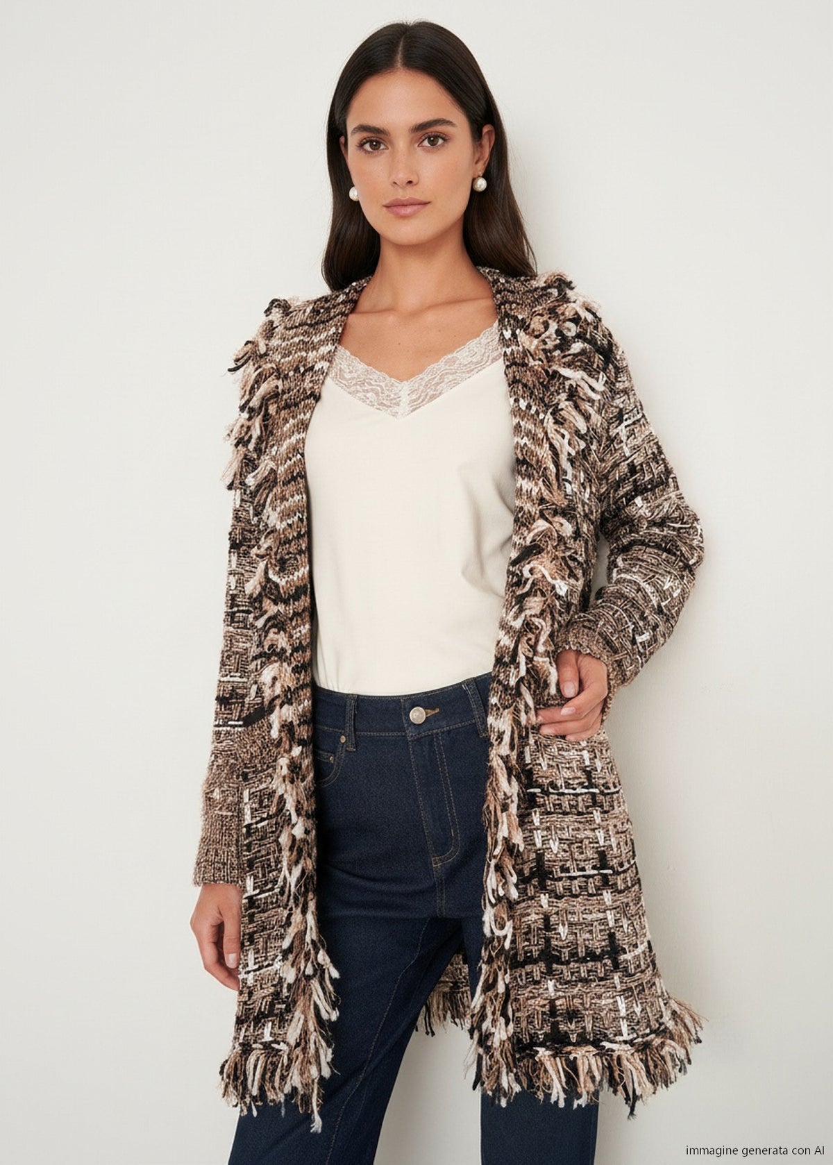 Cardigan Cardi in tweed effetto chenille