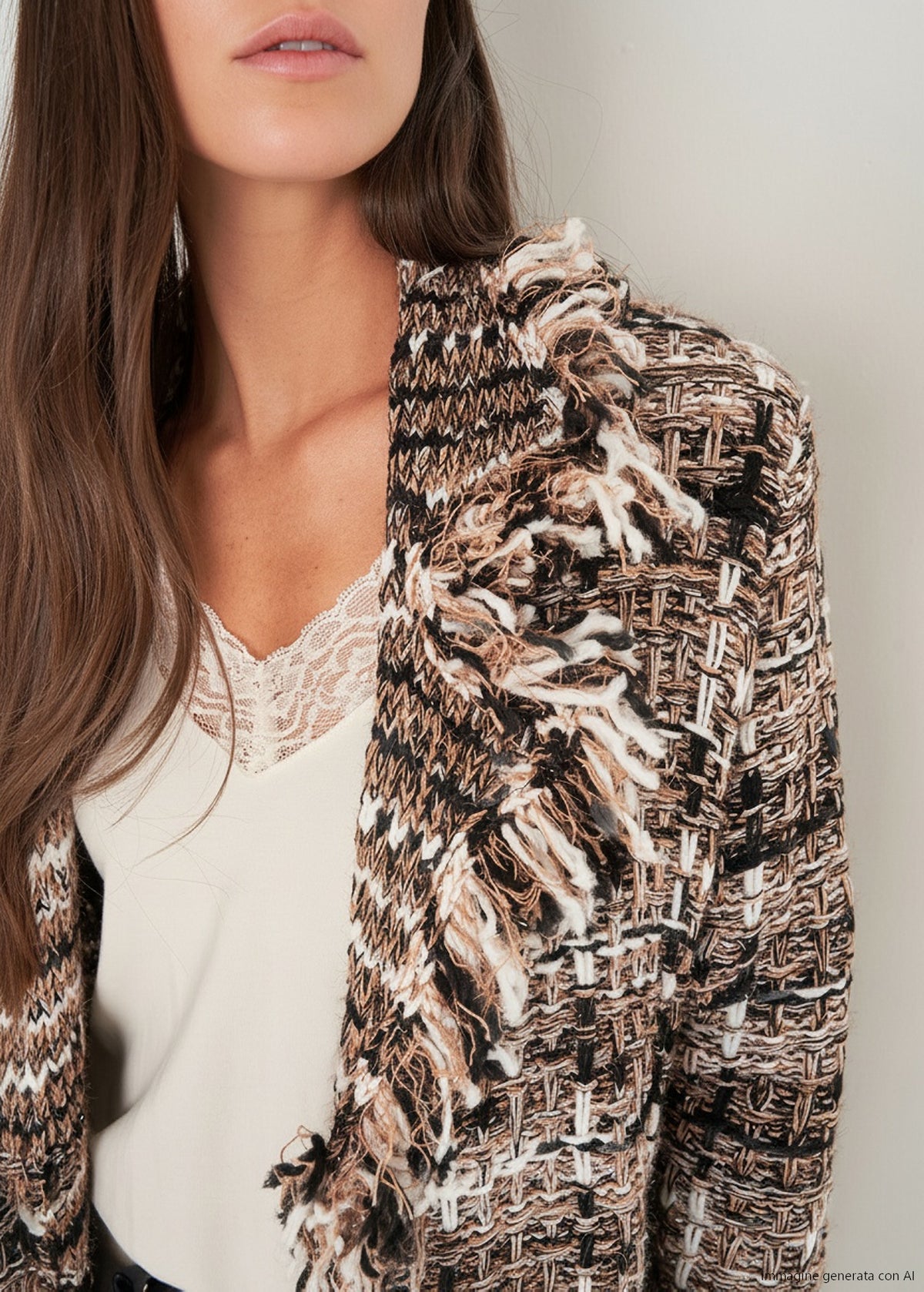Cardigan Cardi in tweed effetto chenille