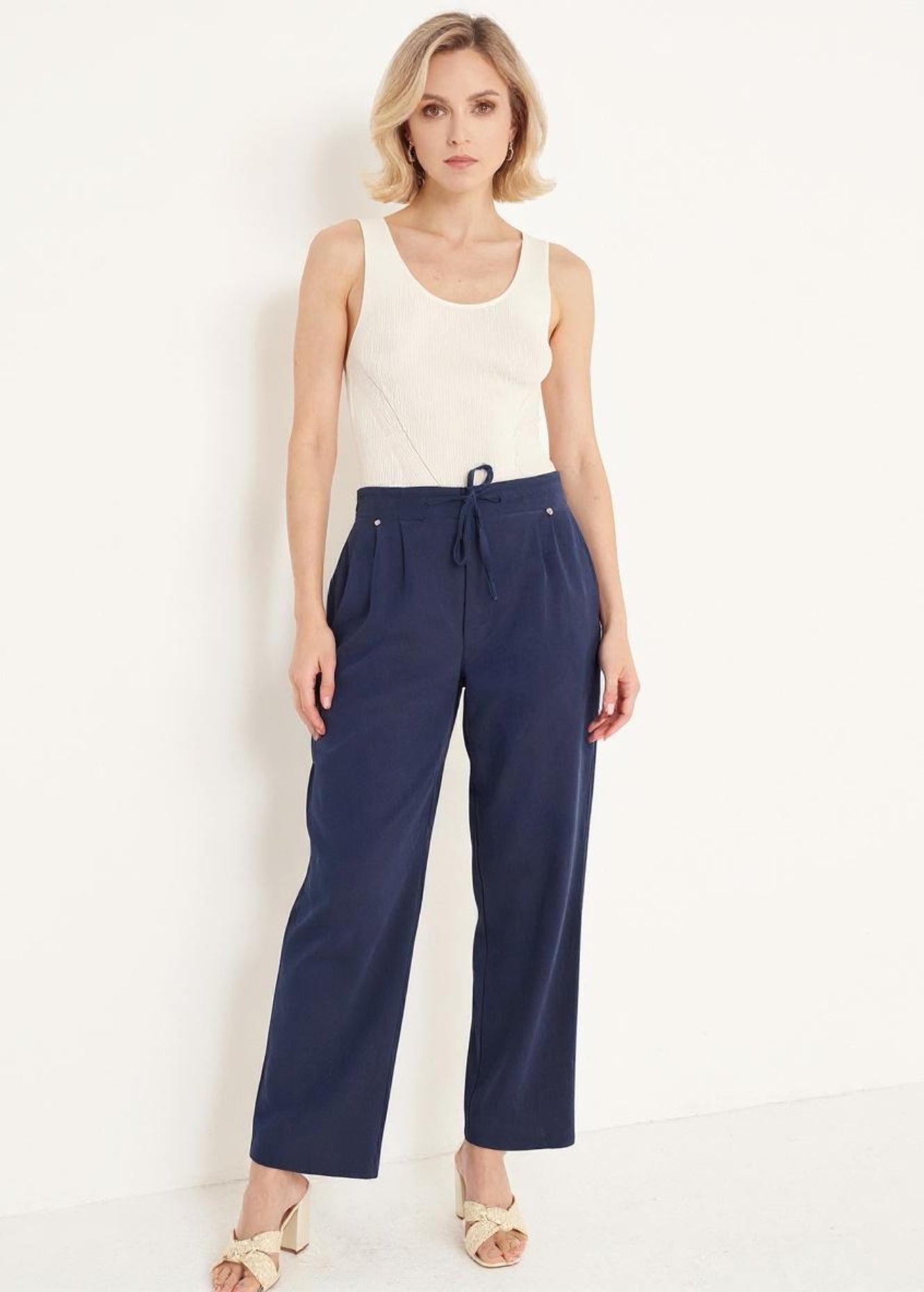 Pantaloni Patrik cotone e lino navy