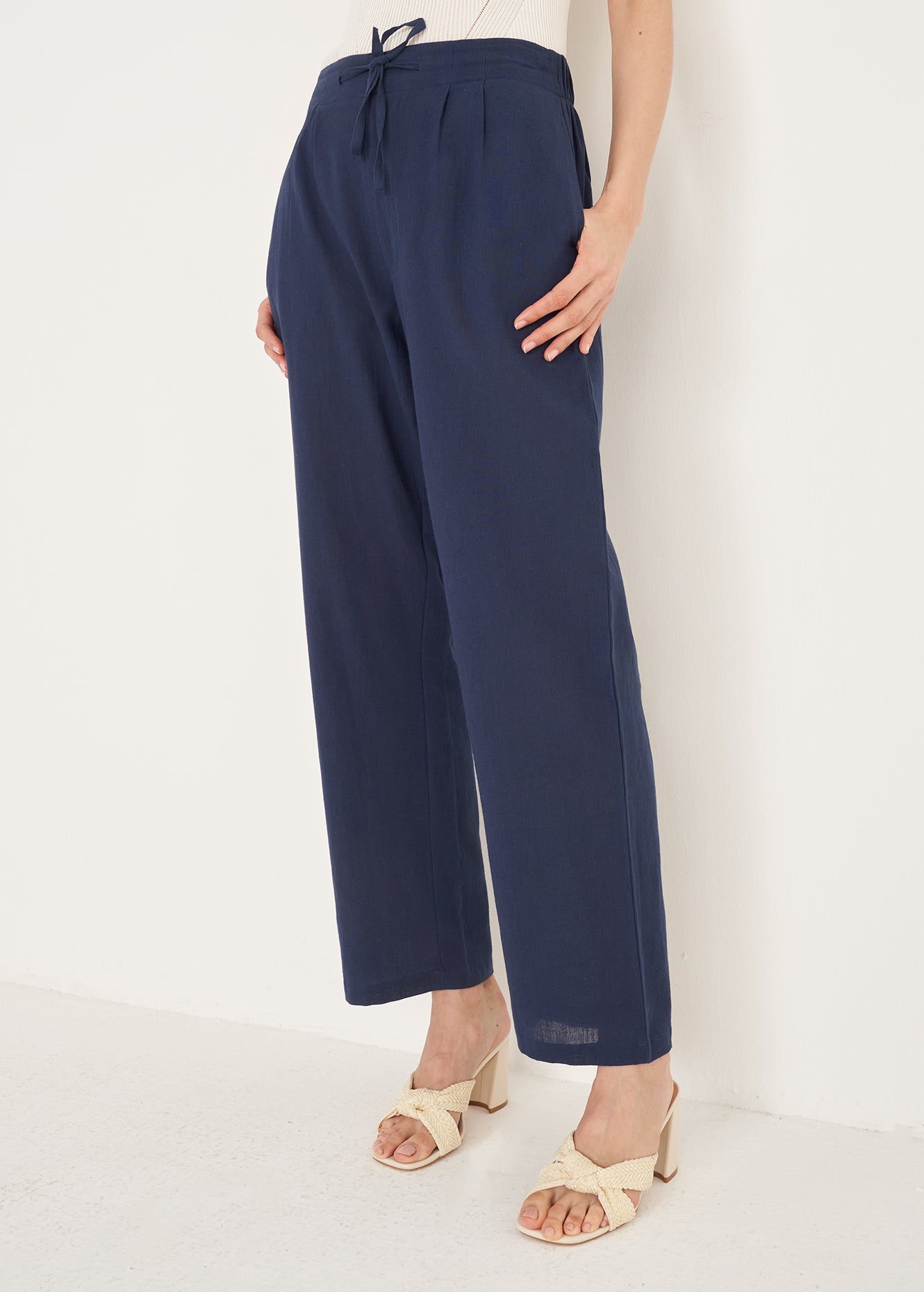 Pantaloni Patrik cotone e lino navy