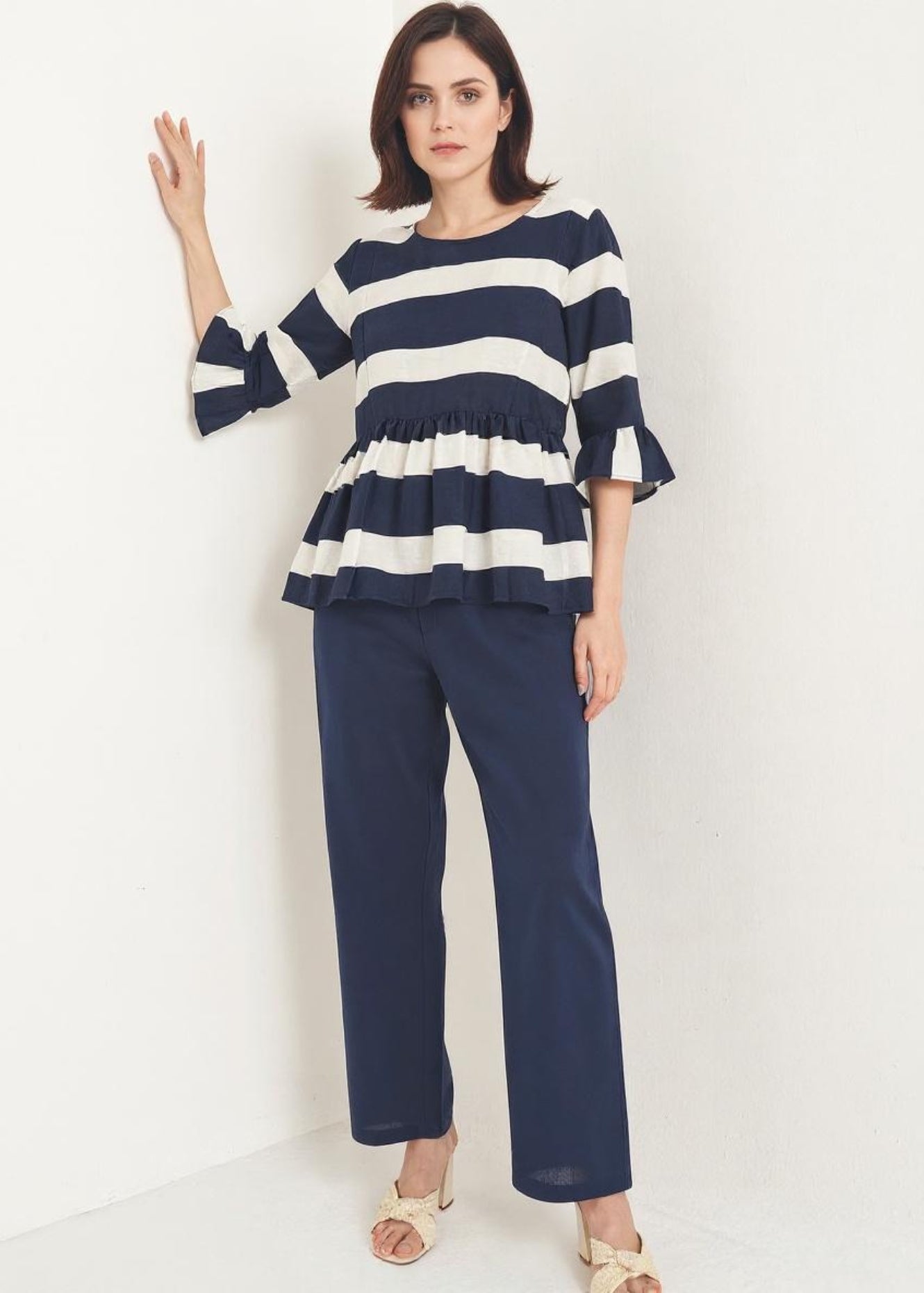 Pantaloni Patrik cotone e lino navy