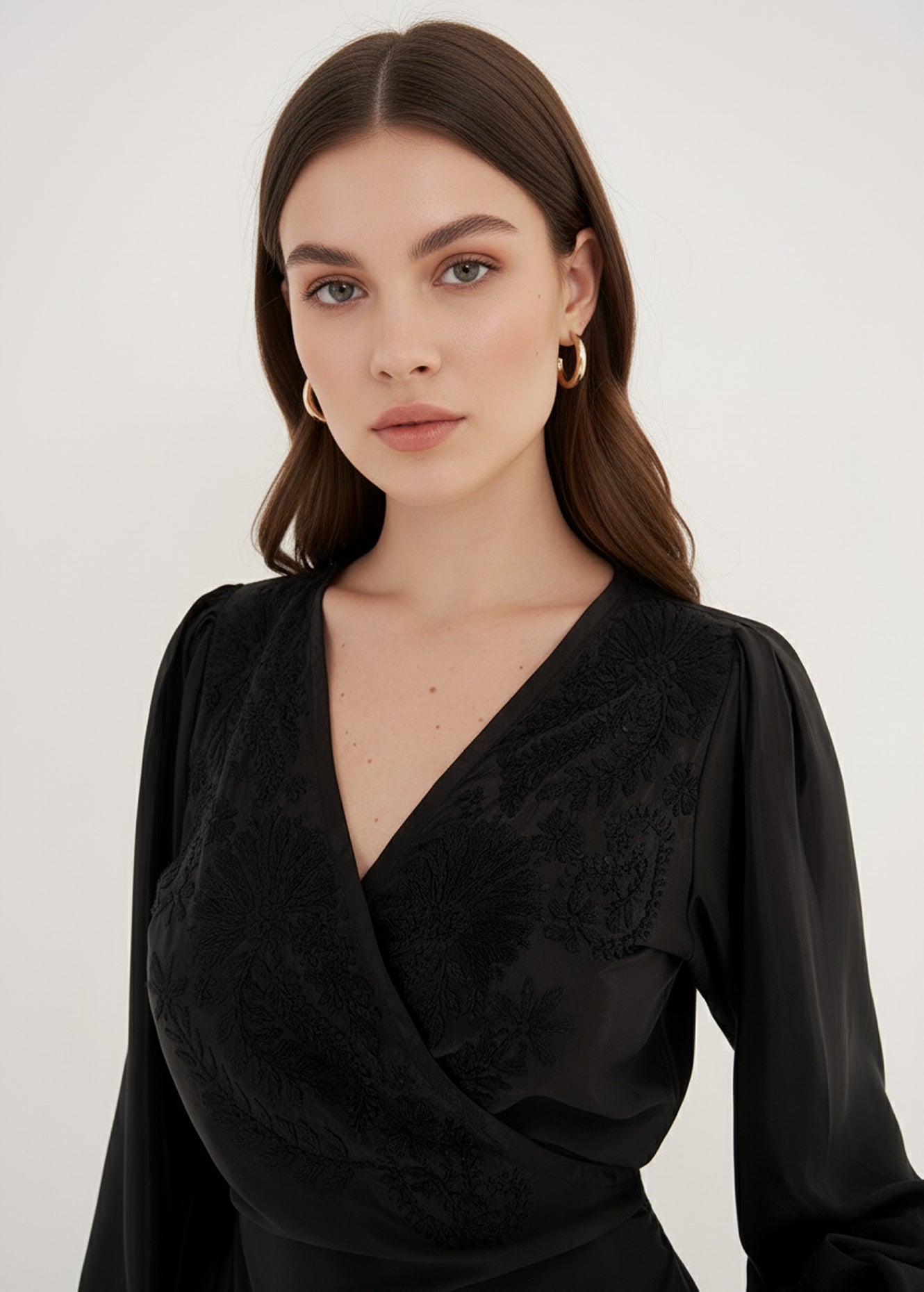 Blusa Baia Wrap Con Ricamo