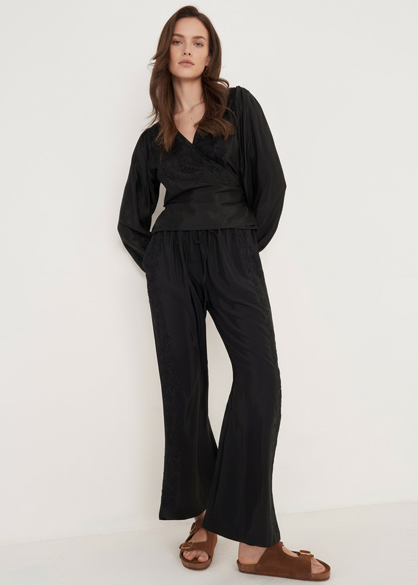 Blusa Baia Wrap Con Ricamo