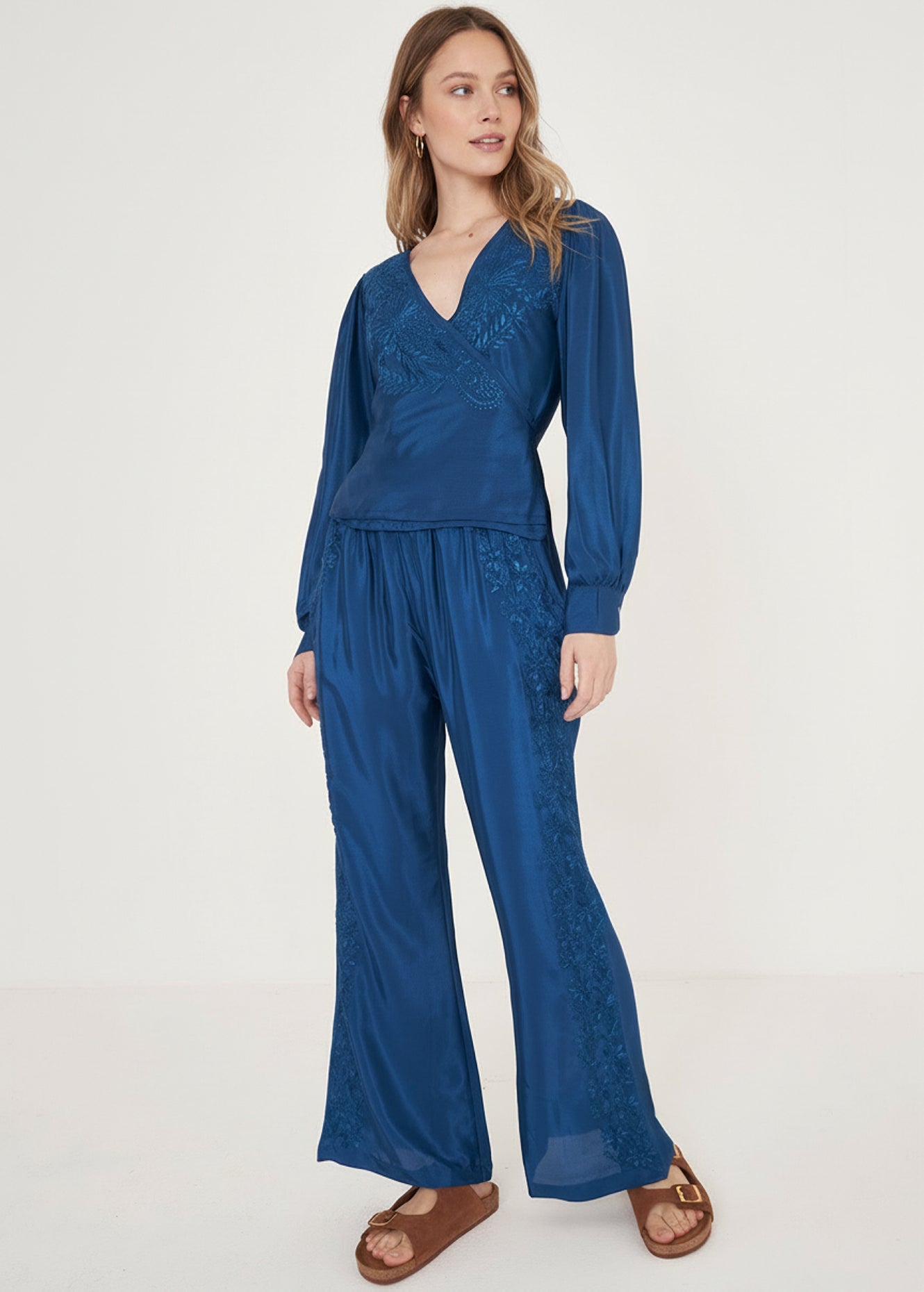 Blusa Baia Wrap Con Ricamo