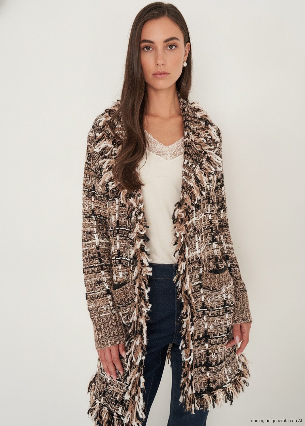 Cardigan Cardi in tweed effetto chenille
