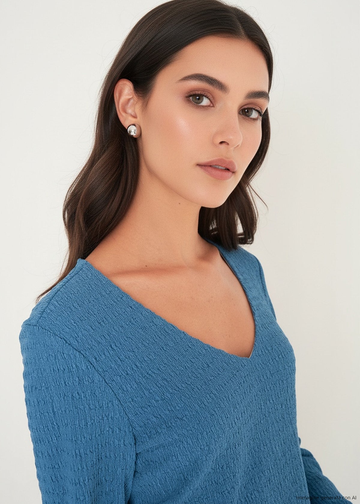 T-shirt Simply a rilievo con scollo a V