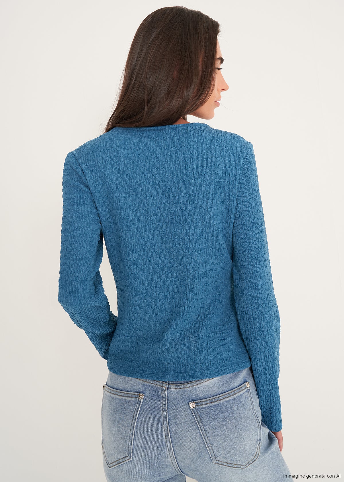 T-shirt Simply a rilievo con scollo a V