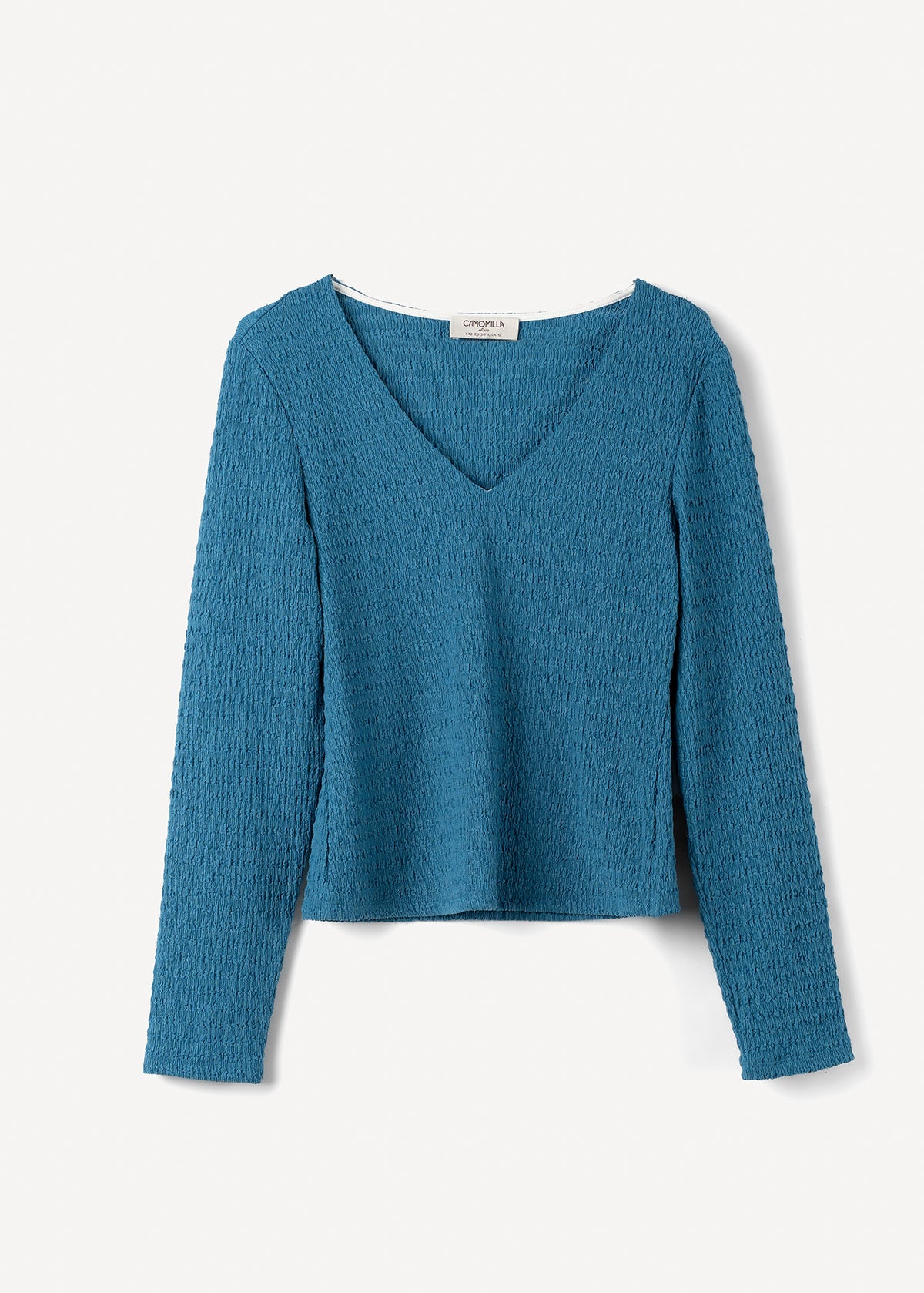 T-shirt Simply a rilievo con scollo a V