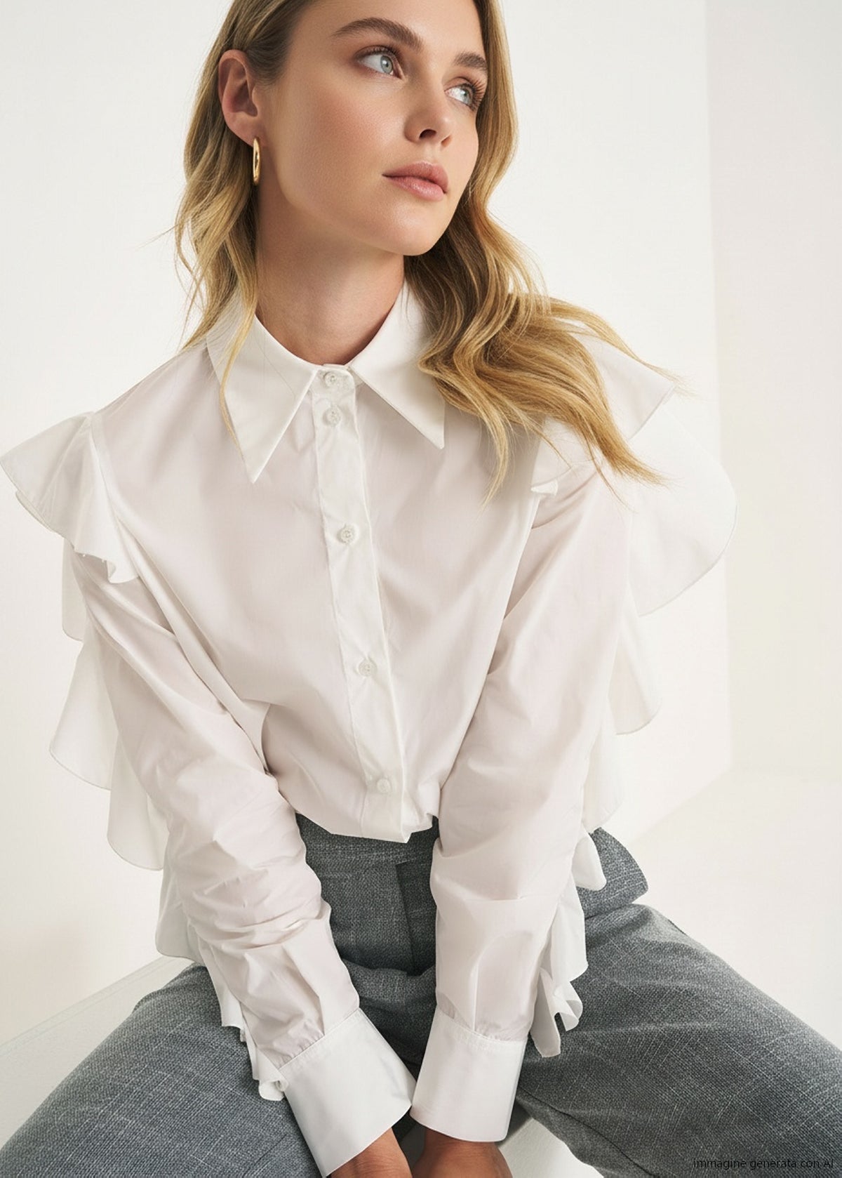 Camicia Carola in taffetà con rouches