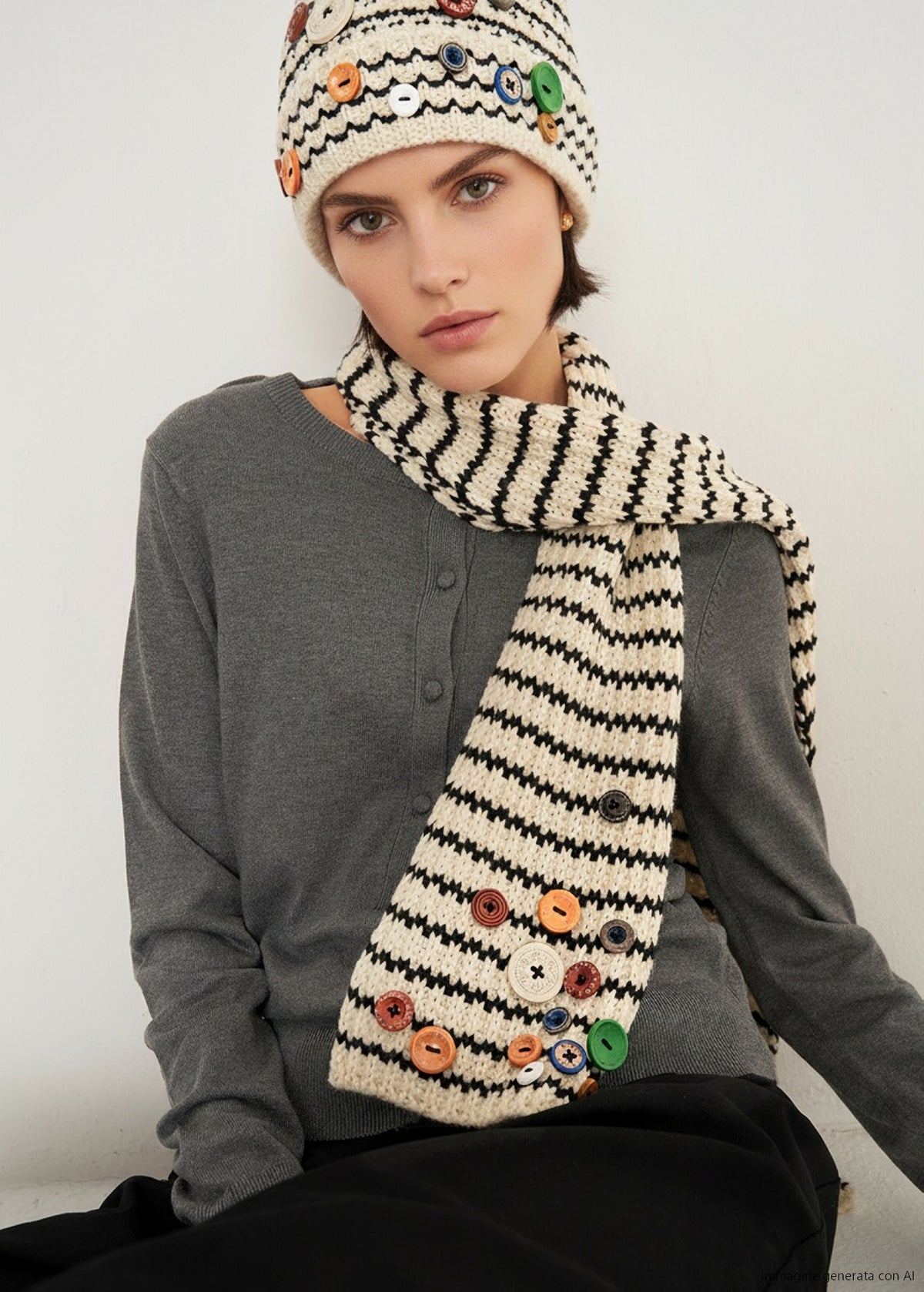 Sciarpa Satin a righe con bottoni