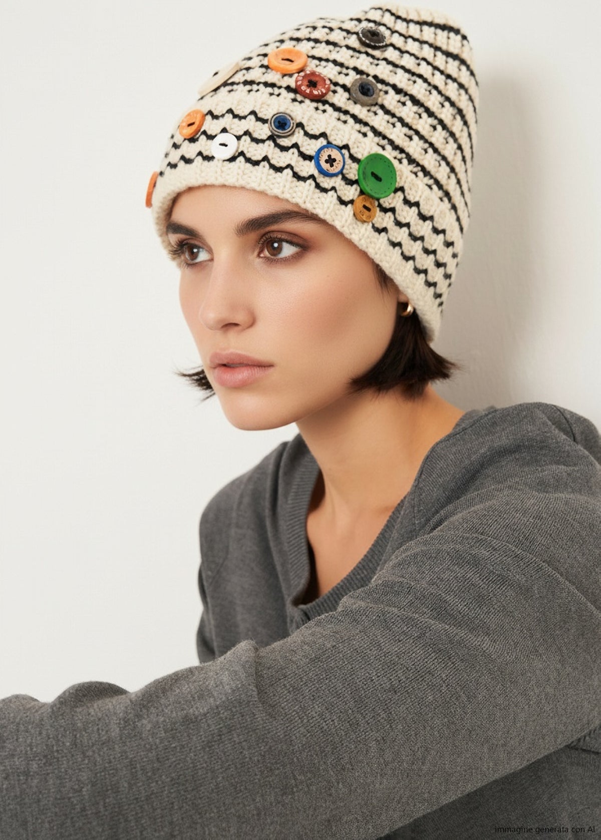 Cappello Catrin a righe con bottoni